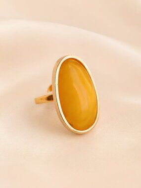 Gold Amber Ring- 14k Gold Sterling Silver